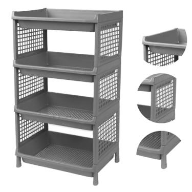 Imagem de Prateleira Estante De Plástico 4 Andares Multiuso Desmontável 40x28x70cm Elloplas - Cinza
