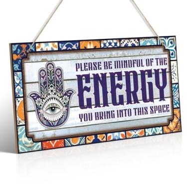 Imagem de Putuo Decor Please Be Mindful Of The Energy You Bring Into This Space Inspirational Wall Decor Wood Motivational Wall Hanging Plate Decor For Company Office Home Classroom