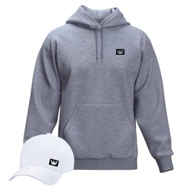 Imagem de Moletom Modelo Canguru Com Capuz + Boné Aba Curva Masculino e Feminino Estilo Relaxado-Masculino