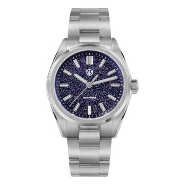 Imagem de watchdives VH31 Relógio de quartzo, WD0003 Relógio masculino com mostrador aventurina de 36 mm, cristal de safira, relógio de pulso luxuoso, 100 m, impermeável, para homens, Azul, relógio social