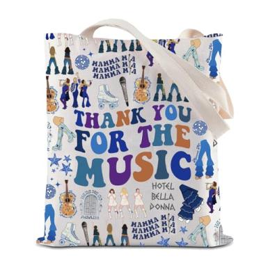 Imagem de ZJXHPO Dancing Queen, bolsa de mão Thank You For The Music, Mamma, musical, reutilizável, sacola de compras, presente para fãs da mamãe, The Music Tote, Medium