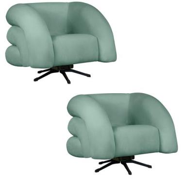 Imagem de Kit 2 Poltrona Decorativa Micheli Giratória e Balanço Veludo - Fina Mo