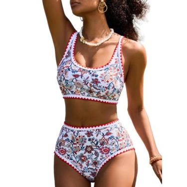 Imagem de Conjunto de biquíni feminino Herseas com estampa floral, cintura alta,