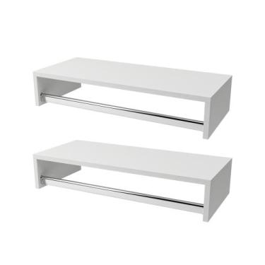 Imagem de 2 cabideiros mdf para parede com arara e nicho 60cm - SignMaq, BRANCO