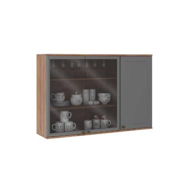 Imagem de Armário Aéreo Milla Com Portas De Vidro E Nogueira Cinza 120cm Carraro