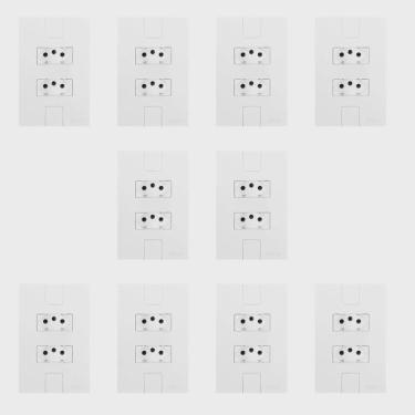 Imagem de Dez Conjuntos com 2 Tomadas 2p + t 20A 250v, Modular, com Placa 4x2 Brancos