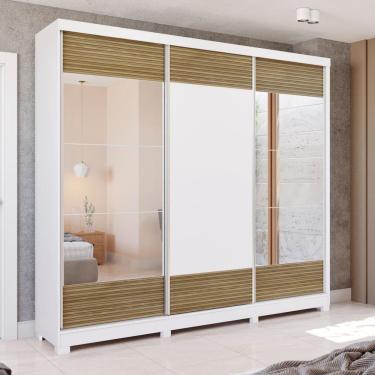 Imagem de Guarda-Roupa Casal Kappesberg C/Pés E 6 Espelhos 3 Portas De Correr 6 Gavetas Branco/Nogueira
