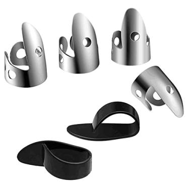 Imagem de Conjunto de 6 palhetas ajustáveis de dedo para dedo conjunto de palhetas de dedo para banjo, acessórios de guitarra e baixo para instrumentos musicais