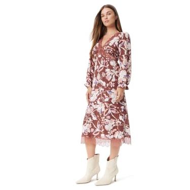Imagem de Sam Edelman Sportswear Vestido feminino Camila com manga 3/4 com acabamento em renda, Pincel de chocolate amargo com traço florido, G
