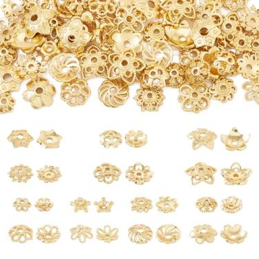 Imagem de Spritewelry 56 peças de tampas de contas de latão para fabricação de joias de flores de filigrana ocas banhadas a ouro 18 quilates de contas soltas para pulseiras, brincos e colar, Liga metálica