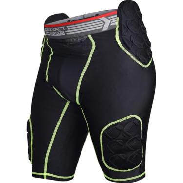 Imagem de Exxact Sports Touchdown Cinta de futebol adulto masculina com bolso para copos, shorts de compressão acolchoados leves com quadril, coxa, almofadas de cóccix, cinto de futebol masculino (AS, preto)
