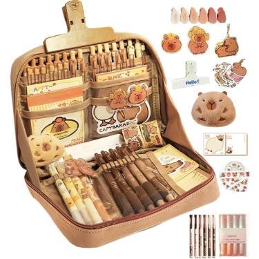 Imagem de Estojo De Capivara, Lindo Estojo De Capivara Com 12 Compartimentos 90° De Abertura Ampla Bolsa De Peil De Grande Capacidade Estojo De Caneta Multicamadas, Brown