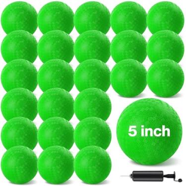 Imagem de HSLCGF 24 bolas Dodgeballs bola verde kickball de borracha inflável bola de handebol Dodge com 1 bomba de mão para jogos de bola ao ar livre, academia, acampamentos, piquenique (verde)