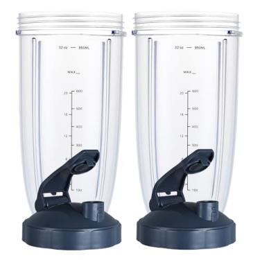 Imagem de Copos de liquidificador atualizados adequados para Nutribullet 600w/900w, peças de reposição copos de 940 ml com tampas flip-top, acessórios para liquidificador (pacote com 2)