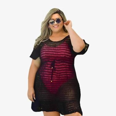 Imagem de Saída De Praia Plus Size Manga Curta Tricot Luxo Moda Verão - Swiss Bo