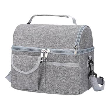 Imagem de Isolado Saco Grande Capacidade Dupla Camada Isolamento Térmico Lunch Box Baby Bottle Portable Food Storage Bag para Piqueniques Trabalho Escola Atividades ao Ar Livre Cinza