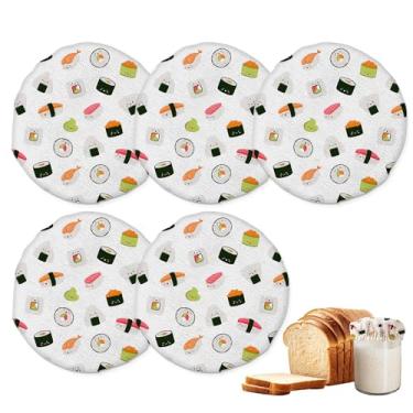 Imagem de Tampas de pote para iniciantes Sourdough, pacote com 5 tampas reutilizáveis de pano de sushi japonês para potes de 7 a 10 cm, ideal para kefir de kombucha ou fermentação de queijo