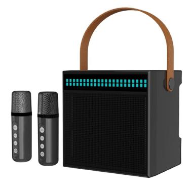 Imagem de Caixa de som Bluetooth multifuncional com Bluetooth 5.3 - Duas entradas de microfone, 7 efeitos sonoros, reprodução de cartão TF, luzes RGB, perfeita para noites de talentos/projetos em sala de a