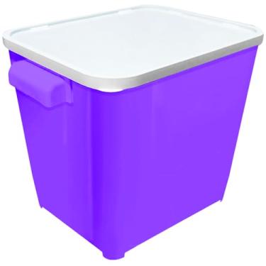 Imagem de Caixa Porta Ração Container de Plástico com Tampa, Roxo e Branco, Grande Capacidade para Armazenamento 15 KG Furacao