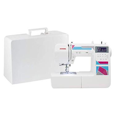 Imagem de Janome Máquina de costura computadorizada MOD-200 com 200 pontos, 12 furos de botão, pontos do alfabeto, memória de pontos, alimentação de queda, capa dura e pés de pressão bônus