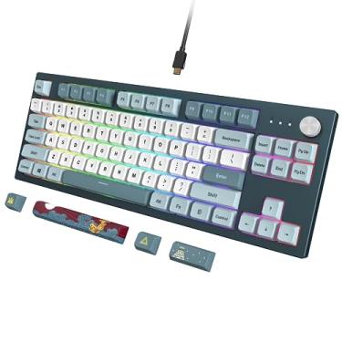 Imagem de Teclado mecânico para jogos Montech MKey TKL: LED RGB personalizável, teclado PBT perfil MDA premium, interruptores pré-lubrificados Gateron G Brown Pro 2.0, tema do castelo de Osaka, liberdade (MK87FB)