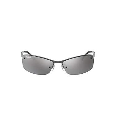 Imagem de Ray-Ban Óculos de sol masculinos retangulares Rb3183, Metálico/Cinza Polarizado Espelhado Gradiente Prata, 63 mm