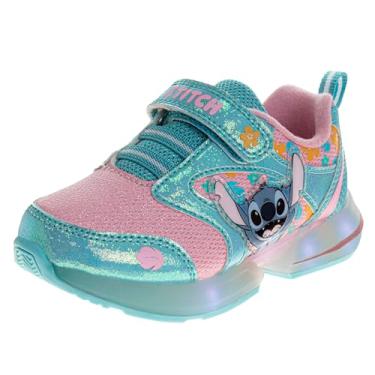 Imagem de Disney Tênis infantil Lilo & Stitch com iluminação LED – Tênis de corrida leve e respirável sem cadarço (tamanhos 7 a 12 para crianças pequenas), Azul, 19
