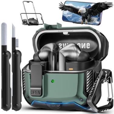 Imagem de MCTOPZO Com suporte de telefone para Samsung Galaxy Buds3 FE (2025)/Buds3 Pro (2024)/Buds 3 (2024), com clipe de bloqueio seguro e kit de limpeza, design de proteção de fibra de carbono à prova de