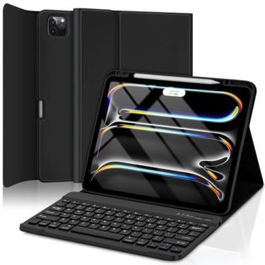 Imagem de TQQ Capa para iPad Pro de 13 polegadas (M4) 2024 com teclado, capa de teclado para iPad Pro de 13 polegadas (M4), destacável - suporte para lápis - capa com suporte flip - capa para iPad Pro de 13
