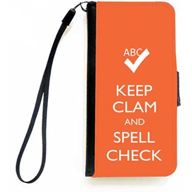 Imagem de Rikki Knight Keep Clam and Spell Check Orange Color Flip Wallet Case com aba magnética para Apple iPhone 5c