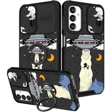 Imagem de Goocrux Capa para celular Samsung Galaxy A16 5G - Capa de telefone feminina bonita nave espacial design exclusivo de desenho animado capa de câmera deslizante com suporte de anel para Samsung A16 5G