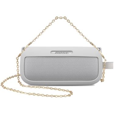 Imagem de BOVKE Capa de alto-falante macia compatível com alto-falante portátil Bose SoundLink Flex Bluetooth, capa protetora macia de silicone Bose SoundLink Flex com 2 correias de corrente, cinza