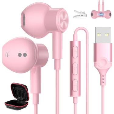 Imagem de HGCXING Fones de ouvido USB para PC, laptop, magnético, 2,3 m, com fio, fone de ouvido para computador com controle MICR, cabo isolado de ruído silencioso, fone de ouvido para jogos para MacBook Pro
