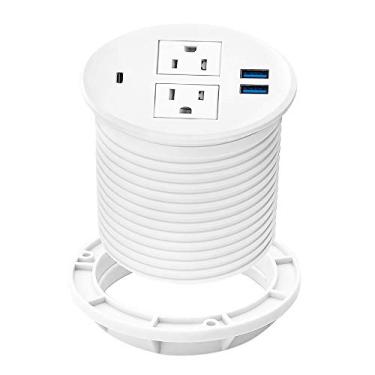 Imagem de Kungfuking Ilhós de energia para desktop, tira de energia embutida com porta USB, soquete de mesa com USB C, 2 saídas CA e 3 portas de carregamento USB cabo de extensão de 6,56 pés