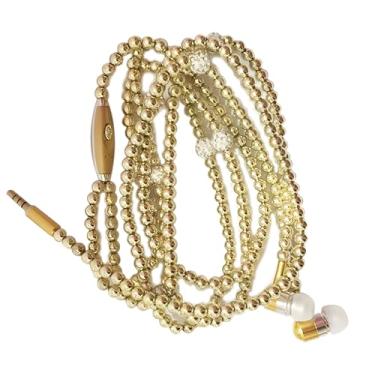 Imagem de SPRINT4DEALS Fones de ouvido com fio com microfone, qualidade de som estéreo, cancelamento de ruído, fones de ouvido para corrida/culinária/academia/esportes (pérola - dourada)