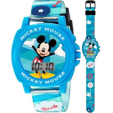 Imagem de Accutime Relógio infantil Disney Mickey Mouse e Minnie Mouse digital de quartzo para crianças, meninas, meninos, crianças de todas as idades, Mickey - pulseira azul e multicolorida, Digital