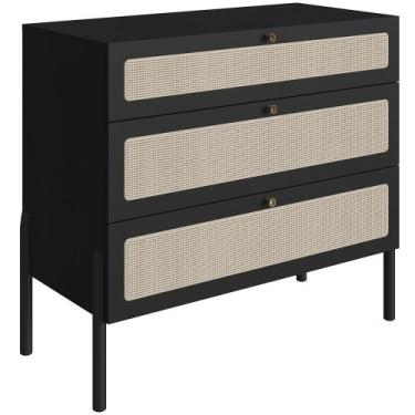 Imagem de Cômoda Com 03 Gavetas Para Quarto Closet Pés Madeira Moss A03 Nero Pre