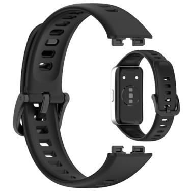 Imagem de AWADUO Pulseira inteligente de silicone de substituição compatível com Huawei Band 10/10 NFC/9/9 NFC/8/8 NFC, pulseira macia e durável (superfície lisa/preta)