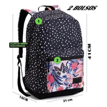 Imagem de Mochila Feminina Juvenil Costas Flores Bolinhas Dl1285 - Denlex