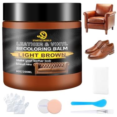 Imagem de STARTSO WORLD Bálsamo de recoloração de couro marrom claro, kit de reparo de couro para móveis, sofás e assentos de carro, pintura de couro, restaurador de cor de couro, removedor de arranhões em