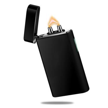 Imagem de RSBYE Isqueiro elétrico recarregável USB C Isqueiro de arco de plasma grande chama grande isqueiros eletrônicos metal à prova de vento exclusivo caixa de isqueiro de bolso para férias, amigos, família