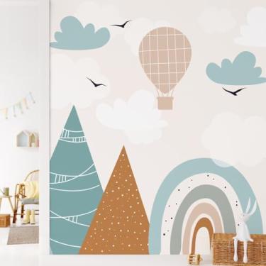 Imagem de Papel de Parede Quarto de Menino Montanhas e Balões 6m²