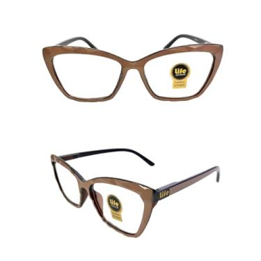 Imagem de Armação Óculos Grau Gatinho Ondulado Marrom Para Leitura Perto (+1.75)