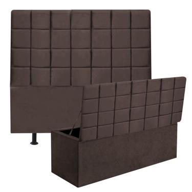Imagem de Kit Cabeceira Estofada E Calçadeira Baú Recamier Clara 90Cm Solteiro Corino Marrom