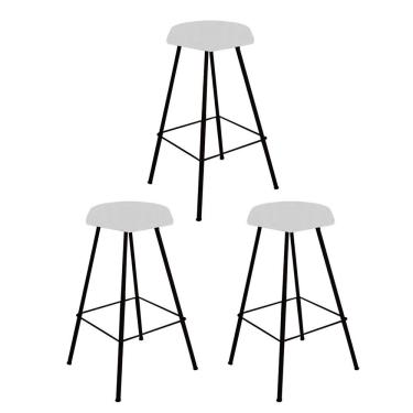 Imagem de Kit 03 Banqueta Alta Lari Eiffel Hexágono Bancada Bar Bistrô Ferro Preto Suede Branco