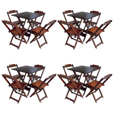 Imagem de Kit 4 Jogos De Mesa Com 4 Cadeiras De Madeira Dobravel 70X70 - Imbuia - Marrom