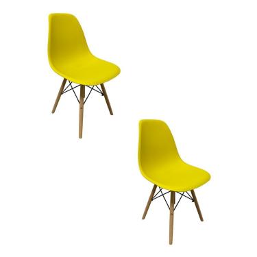 Imagem de Kit 2 Cadeiras Eames Polipropileno Base Madeira Flórida Fratini Amarelo