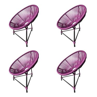 Imagem de Kit 4 Cadeiras Acapulco Corda Náutica Base Em Alumínio Preto-rosa - Cor: Rosa