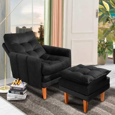 Imagem de Poltrona Com Puff Veludo Preto Veneza Boutique Konforto