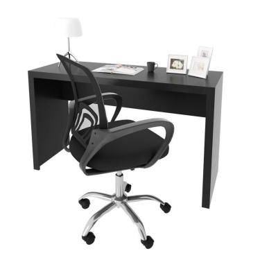 Imagem de Escrivaninha 127cm Me4135 Com Cadeira Diretor Tela Mesh Tok 3310 Espresso Móveis Preto